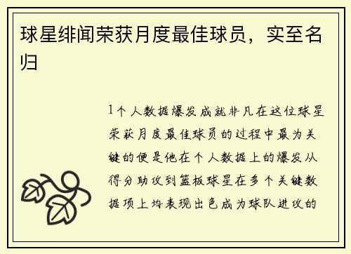 球星绯闻荣获月度最佳球员，实至名归